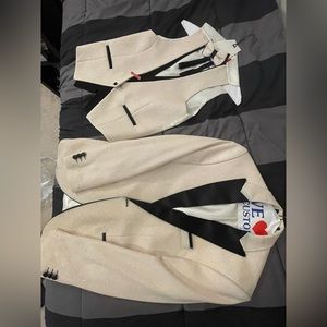 Cream/Gold Glitter tuxedo jacket, vest, bowtie suit set for wedding/prom/party